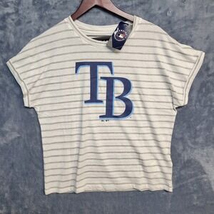 Tampa Bay Rays MLB Majestic Striped T Shirt‎ Womens Medium Baseball